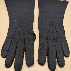 vintage ladies gloves navy above the wrist length gathered soft material 1960s